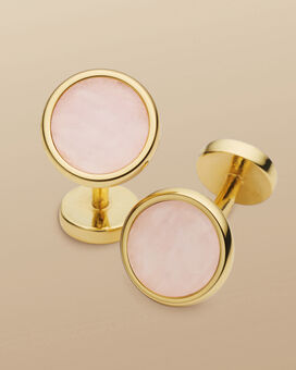 Boutons de manchette ronds en quartz rose - Rose pâle