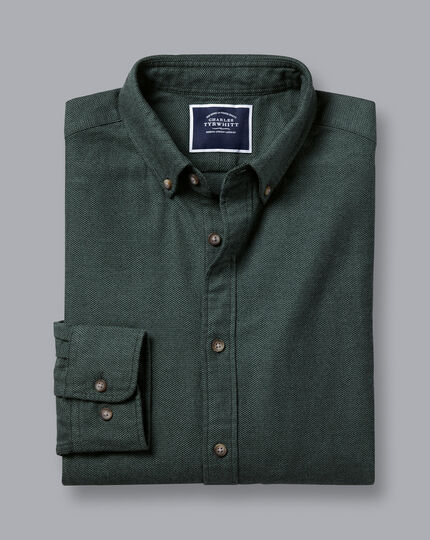 Button-Down Collar Arrow Dobby Brushed Flannel Shirt - Forest Green ...