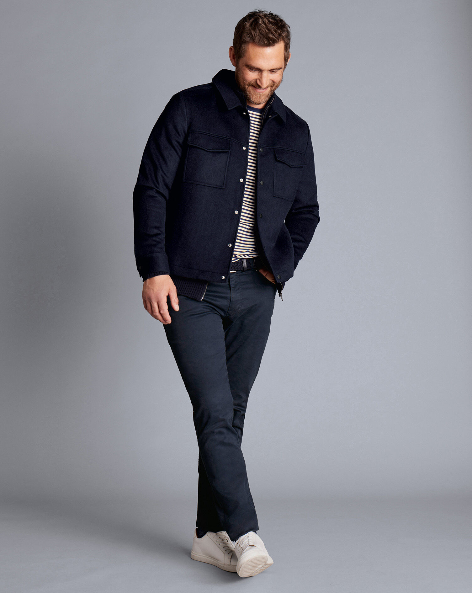 Wool Harrington Jacket - Navy | Charles Tyrwhitt