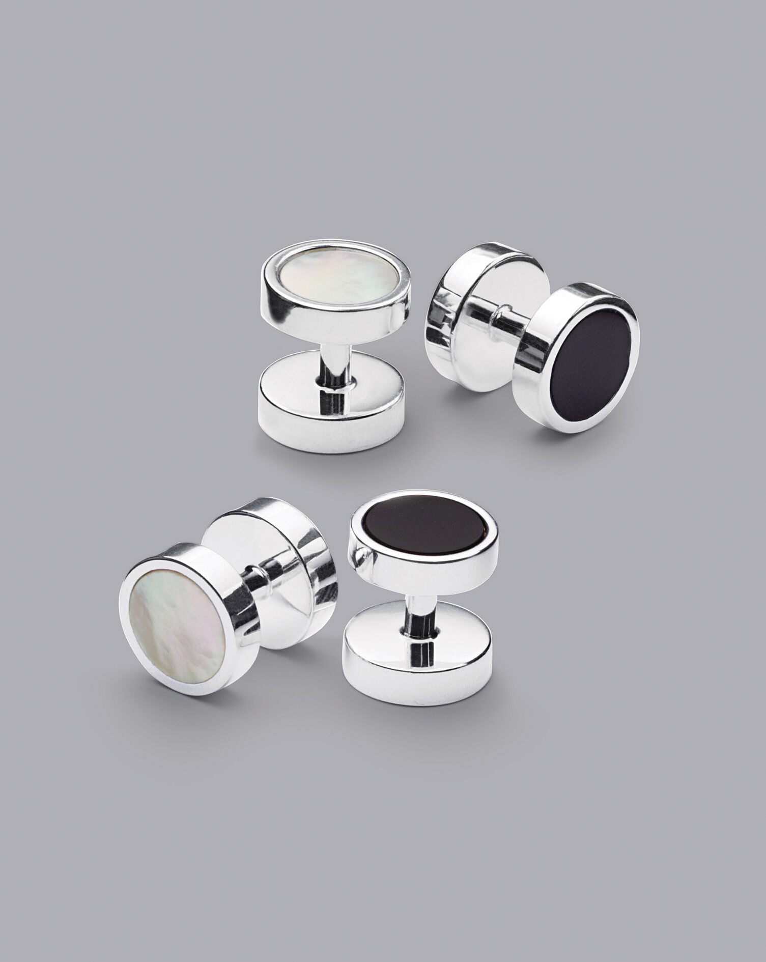 Mother of Pearl and Onyx Evening Studs - Silver | Charles Tyrwhitt