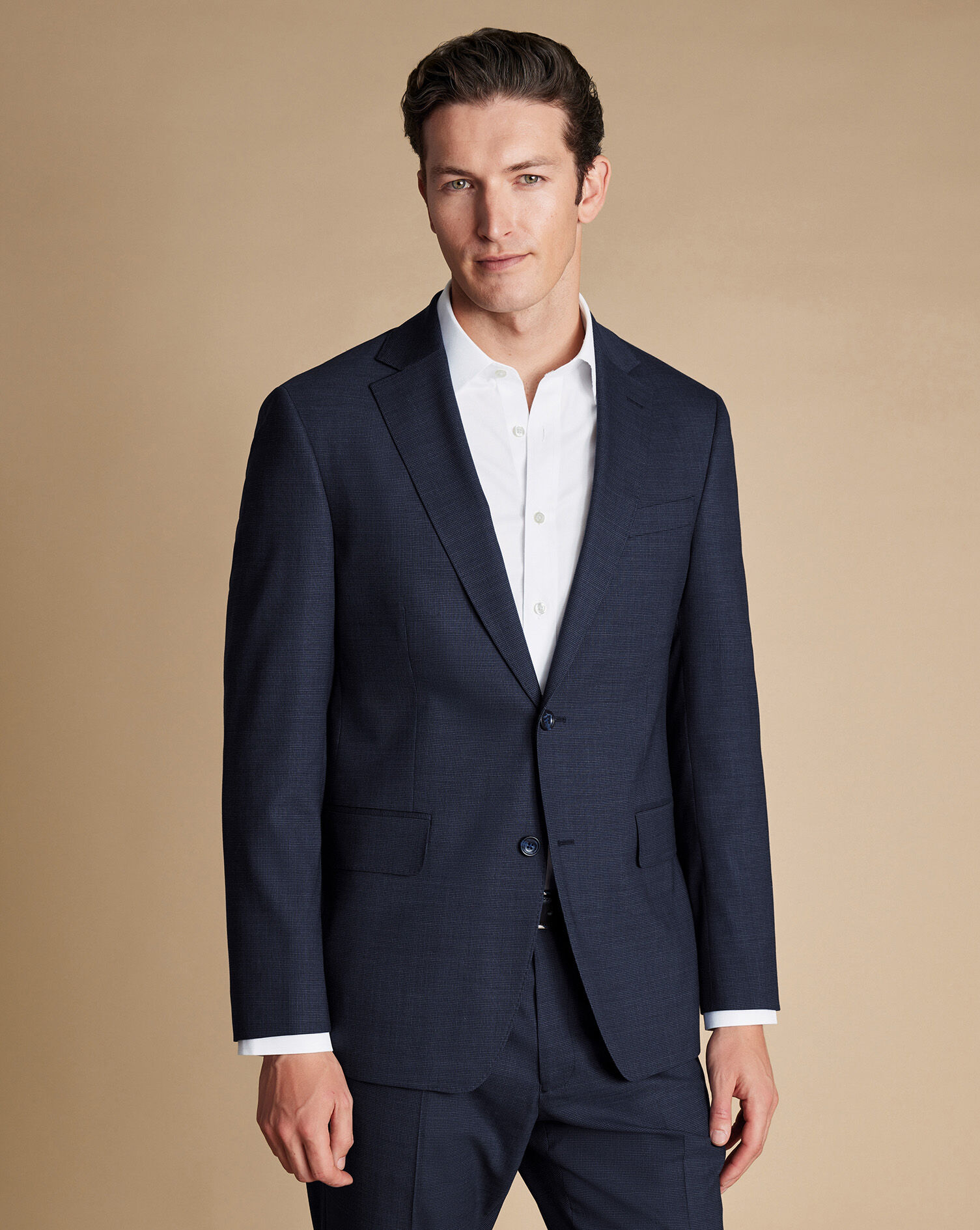 Navy blue factory microsuede suit coat