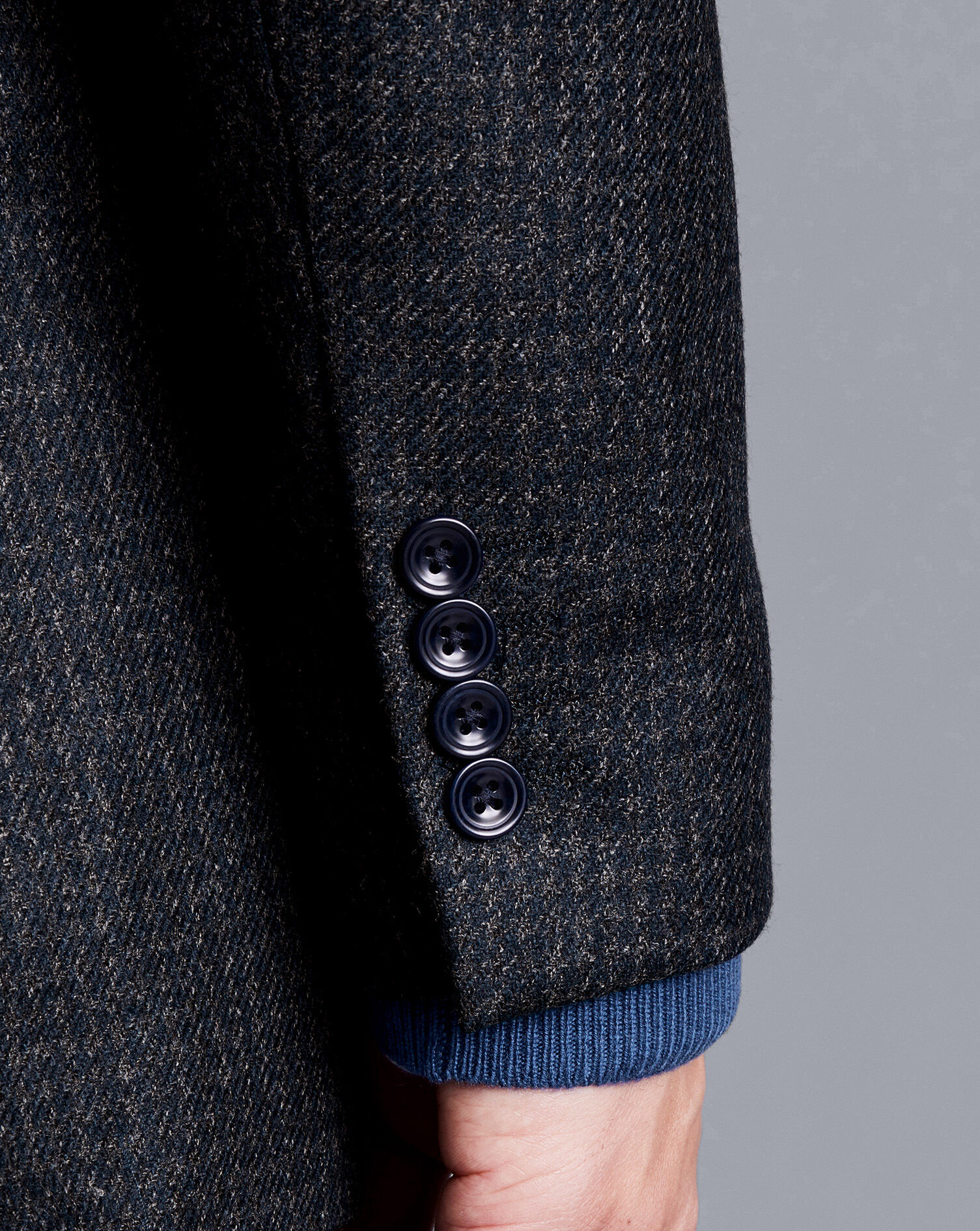 Wool Silk Texture Puppytooth Jacket - Dark Navy | Charles Tyrwhitt