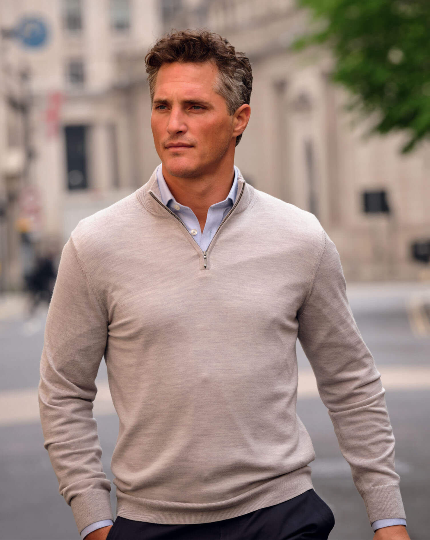 Merino Zip Neck Sweater - Silver | Charles Tyrwhitt