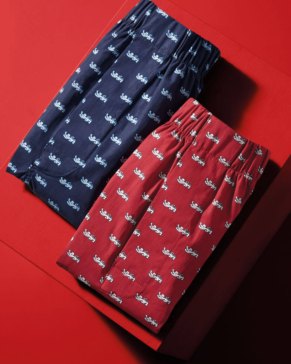 The Lions Print Woven Boxers - Red