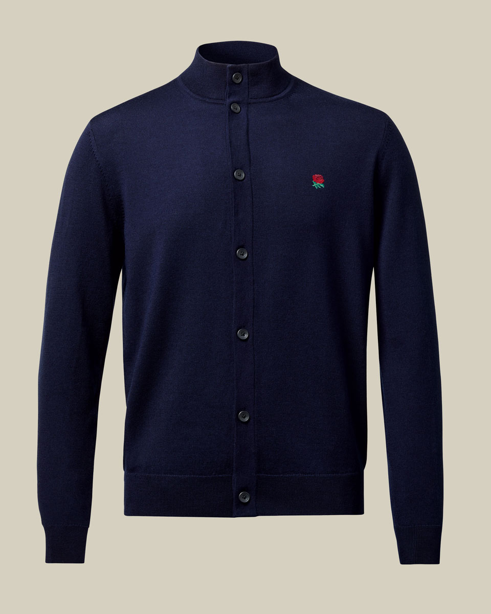 England Rugby Funnel Neck Cardigan - Navy