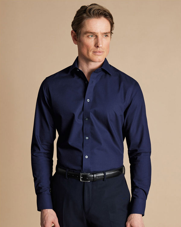 Spread Collar Non-Iron Stretch Kensington Weave Shirt - French Blue