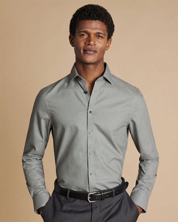 Cutaway Collar Non-Iron Stretch Kensington Weave Shirt - Charcoal Grey