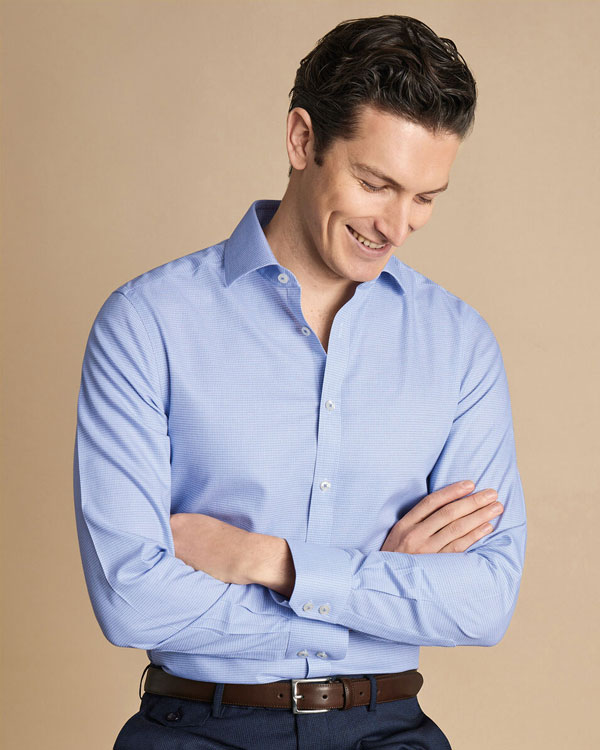 Spread Collar Non-Iron Stretch Kensington Weave Shirt - Cobalt Blue
