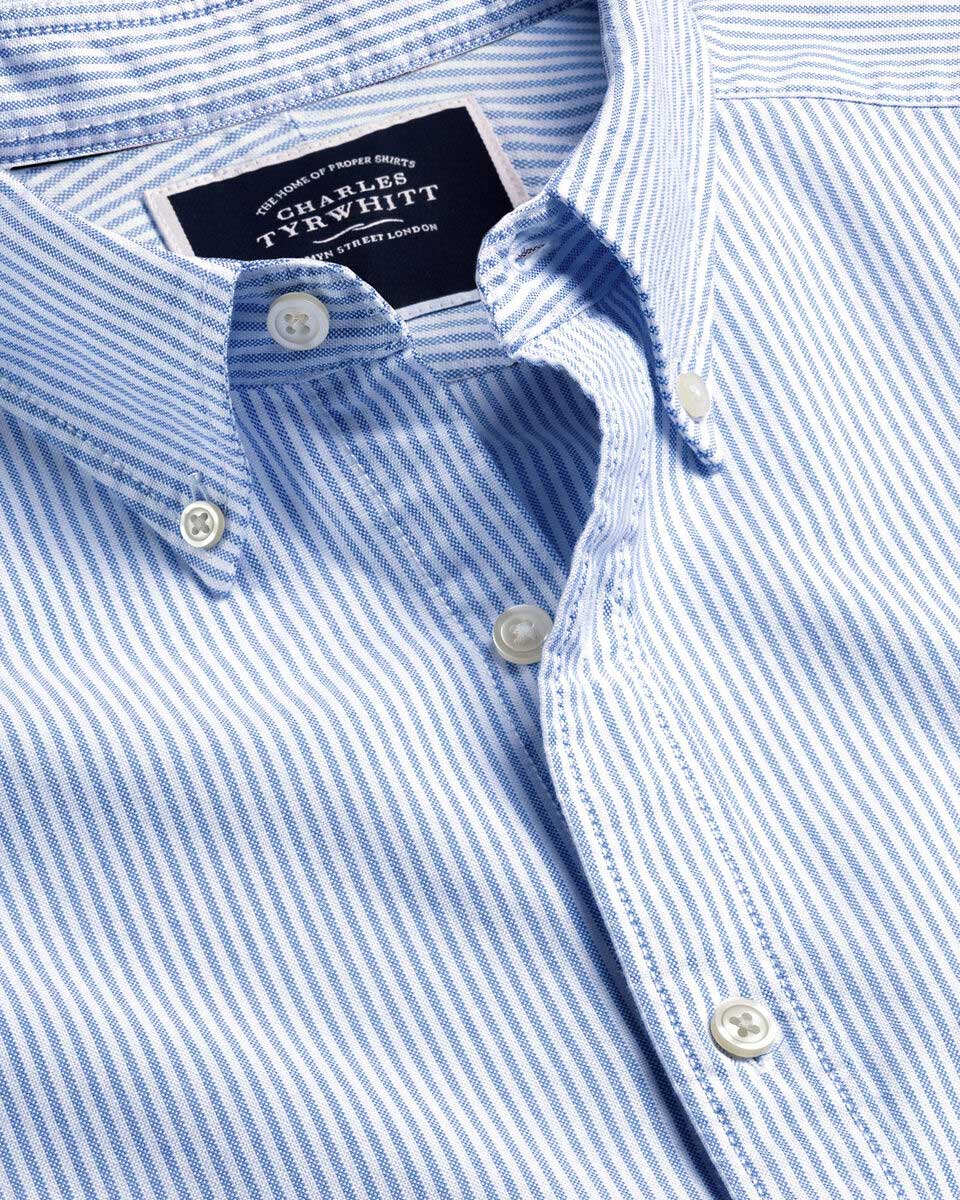 Button-Down Collar Stretch Washed Oxford Stripe Shirt - Ocean Blue