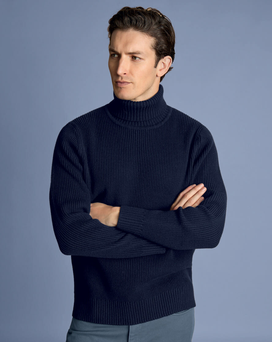 Merino Roll Neck Jumper - Navy