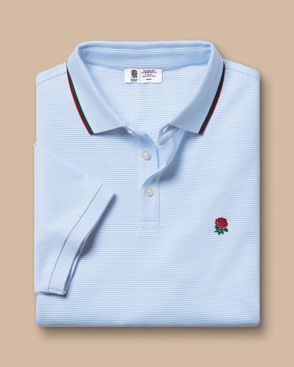 England Rugby Stripe Pique Polo - Sky Blue