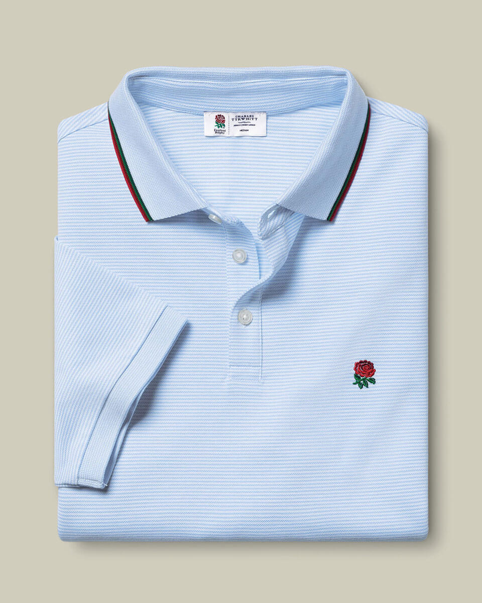 England Rugby Stripe Pique Polo - Sky Blue