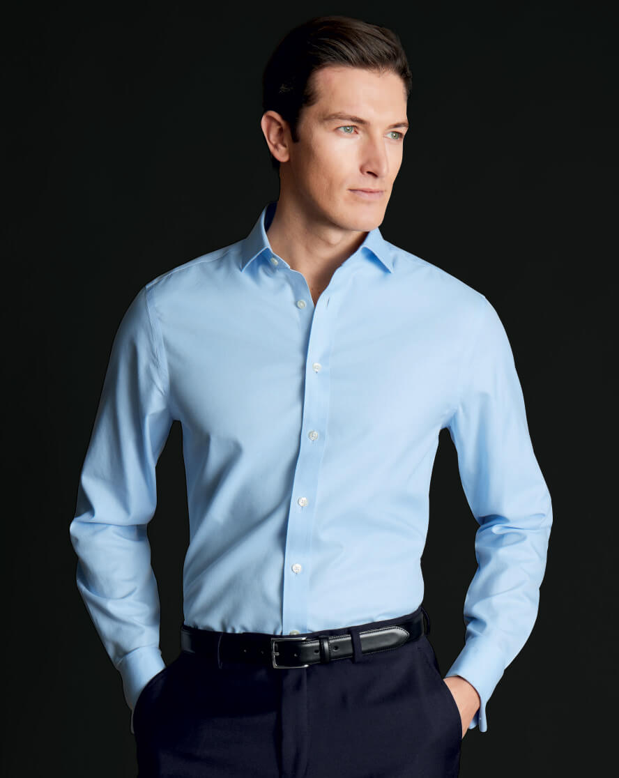 Cutaway Collar Non-Iron Twill Shirt - Sky Blue