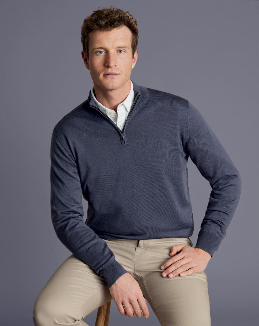 Merino Zip Neck Sweater  - Dark Mauve