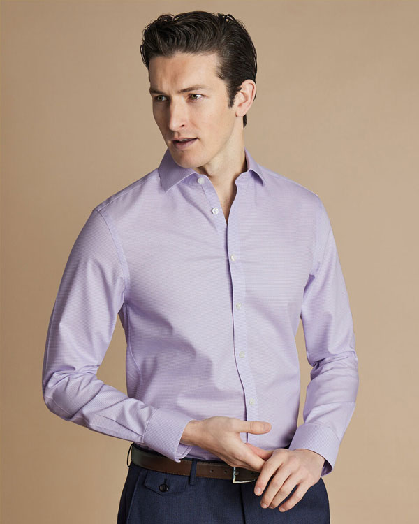 Spread Collar Non-Iron Stretch Kensington Weave Shirt - Lilac Purple