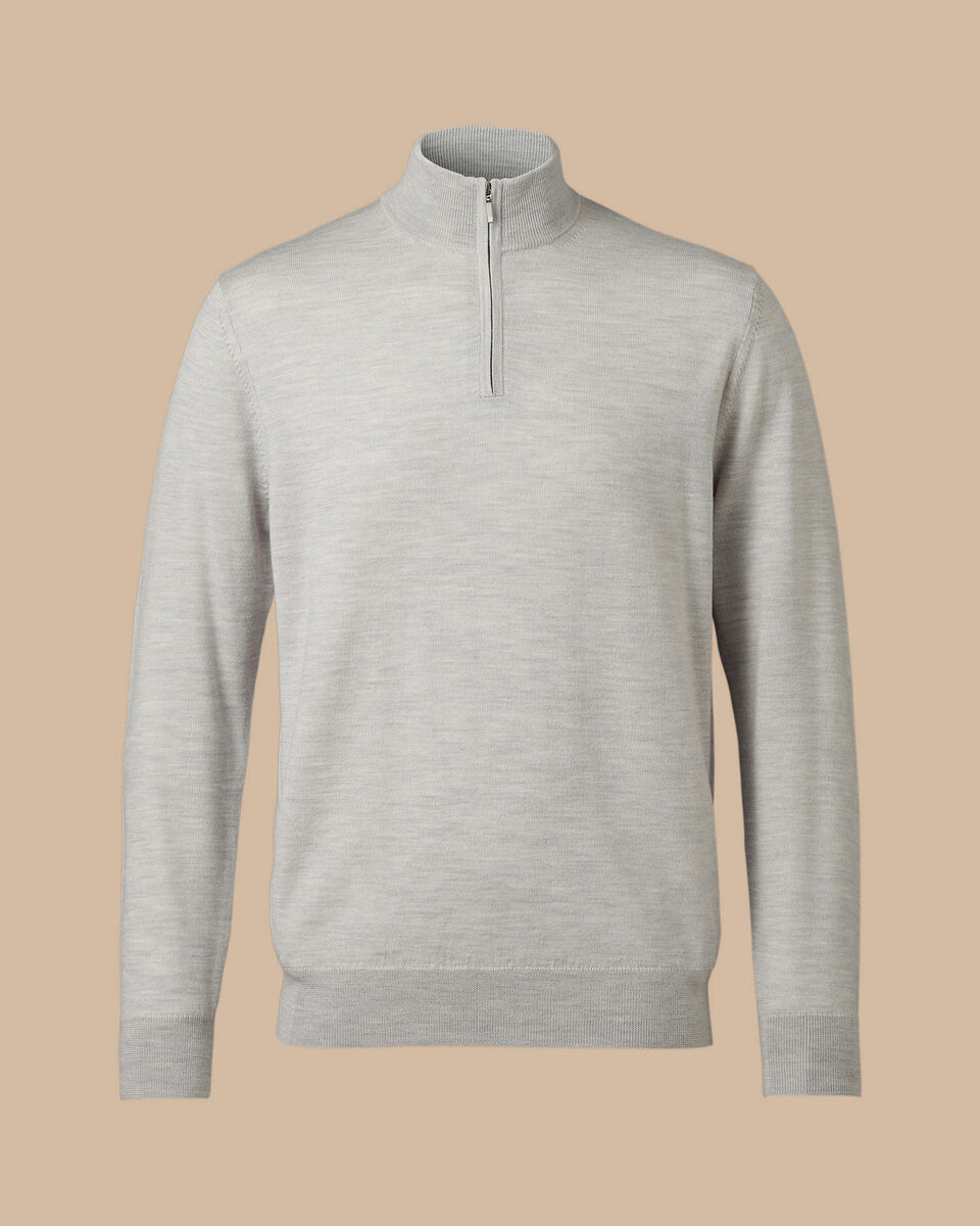 Merino Zip Neck Jumper - Silver