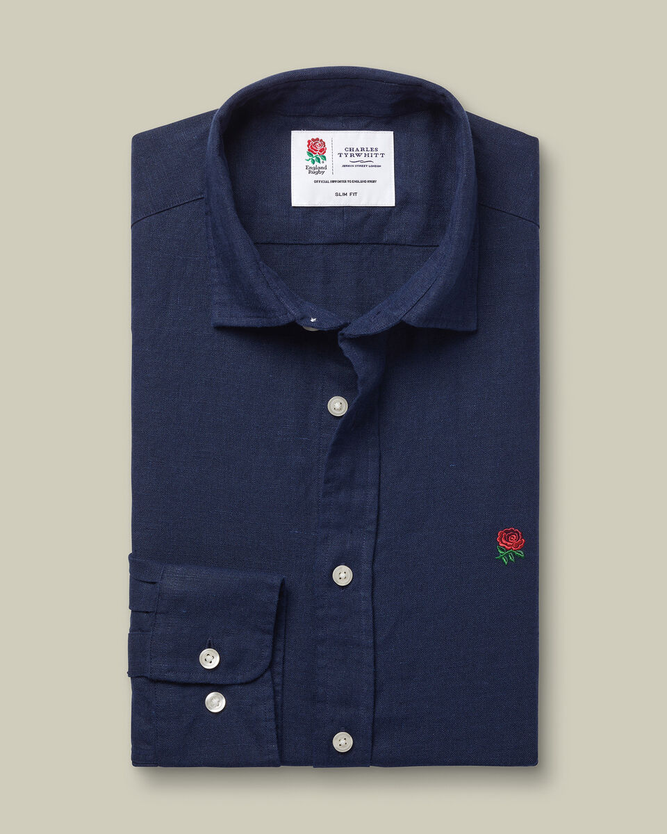 England Rugby Pure Linen Shirt - Navy Blue