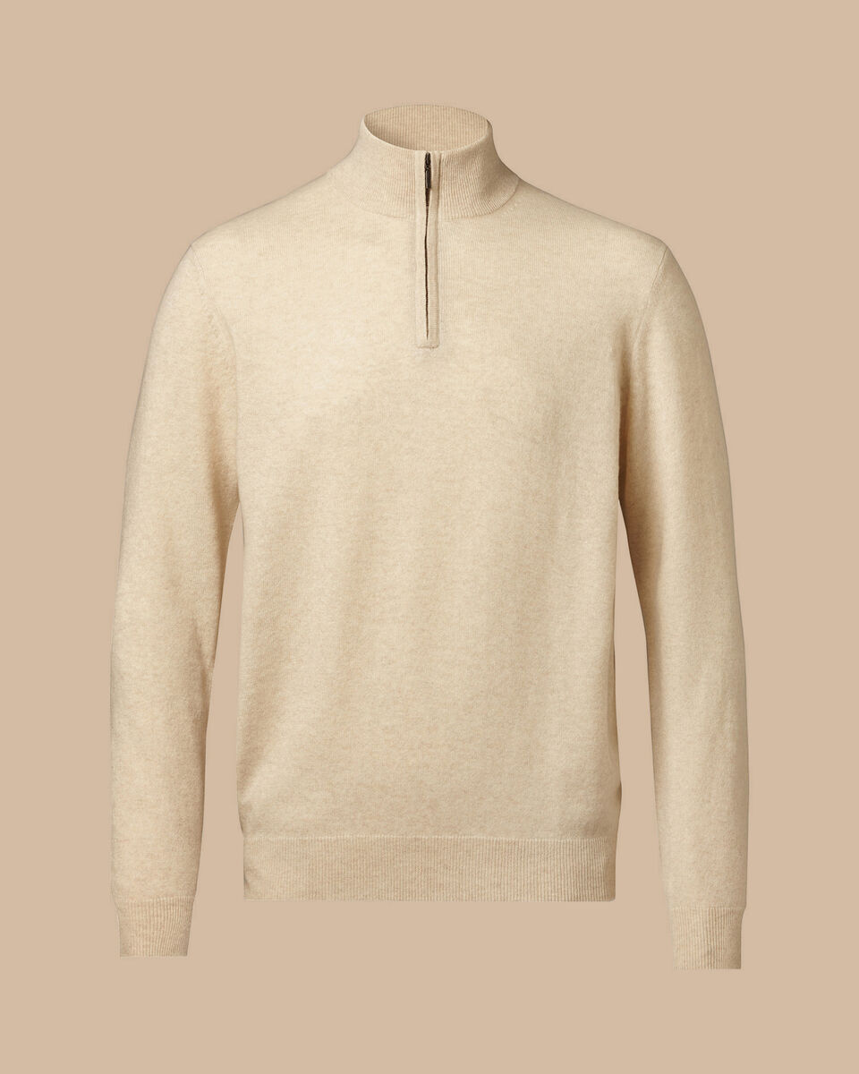 Cashmere Zip Neck Jumper - Cream