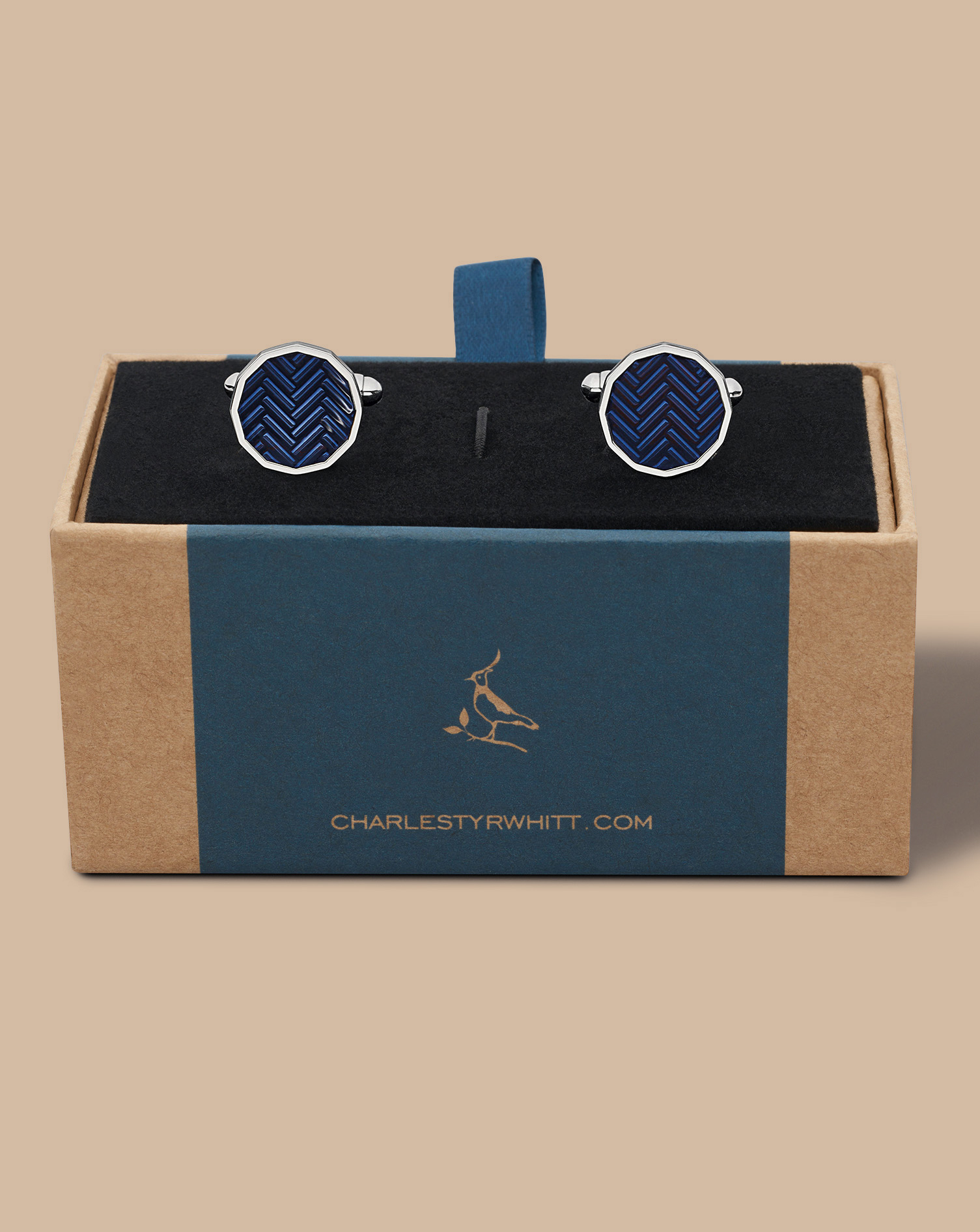 Herringbone Enamel Cufflink - Navy