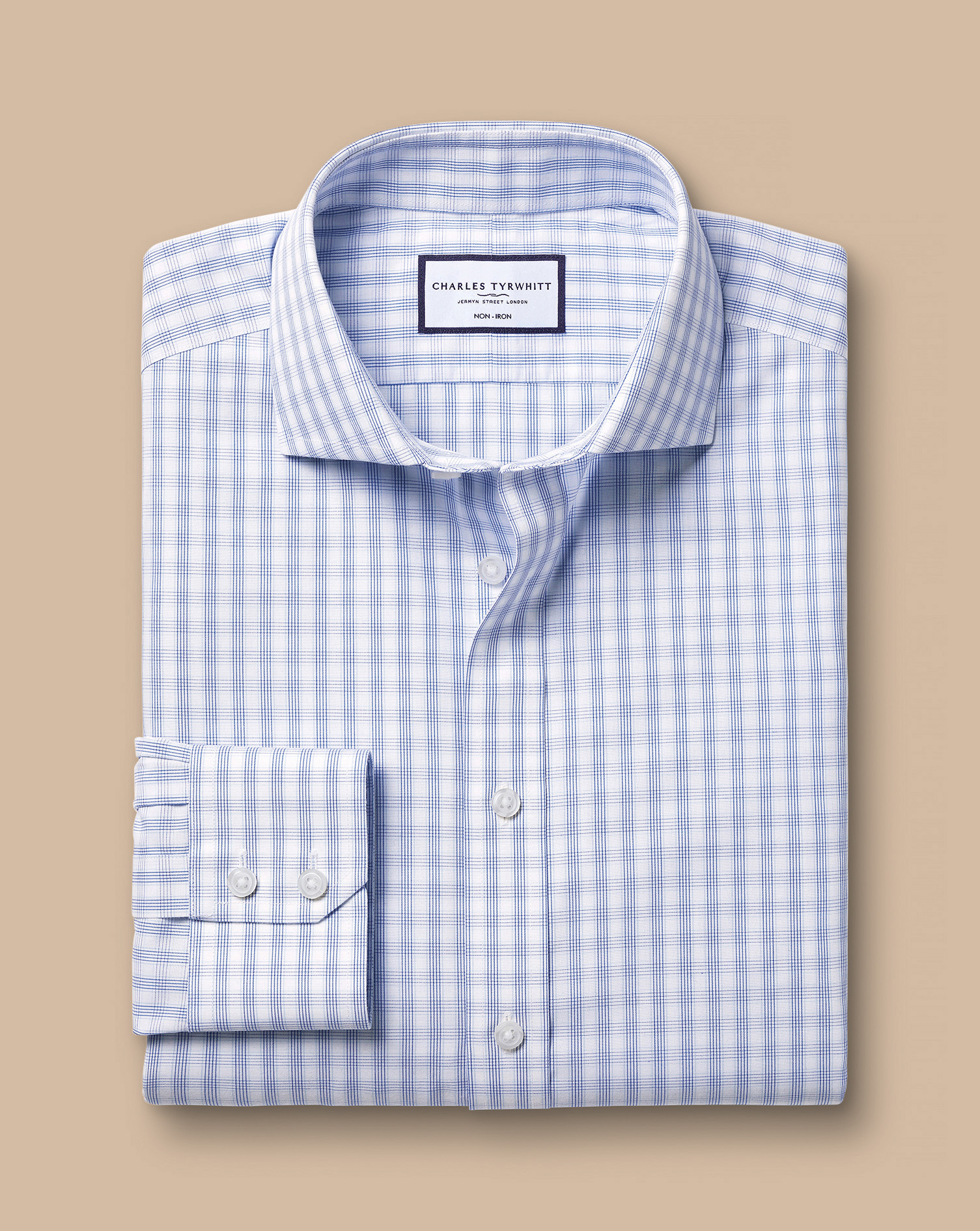 Cutaway Collar Non-Iron Poplin Multi Check Shirt - Cobalt Blue