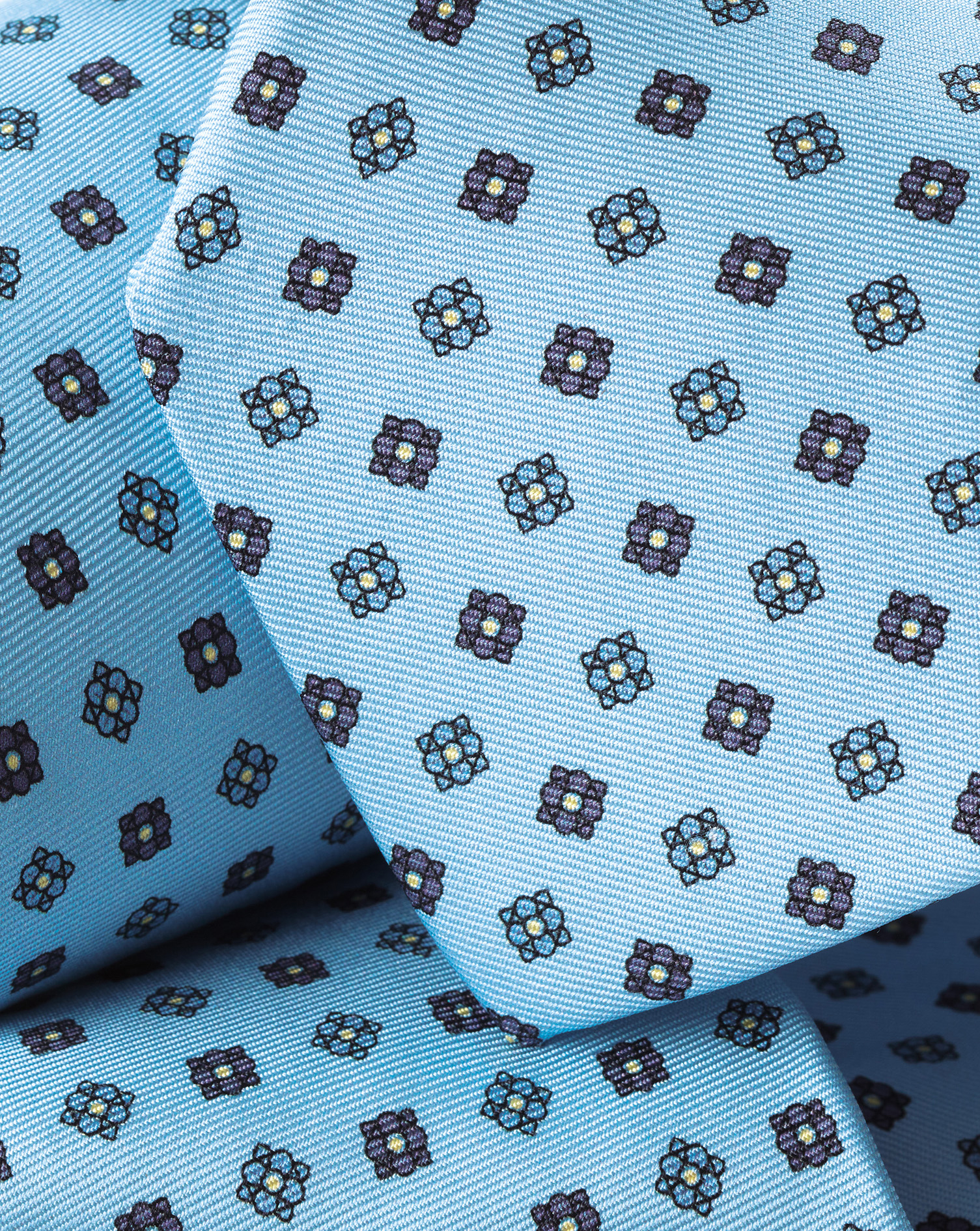 Mini Floral Print Silk Tie - Ice Blue