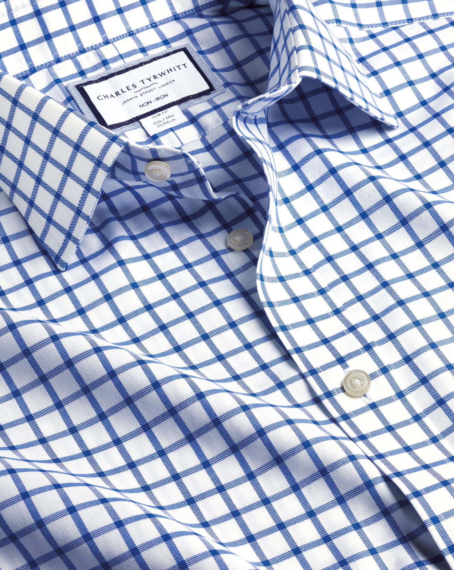 Non-Iron Twill Grid Check Shirt - Cobalt Blue