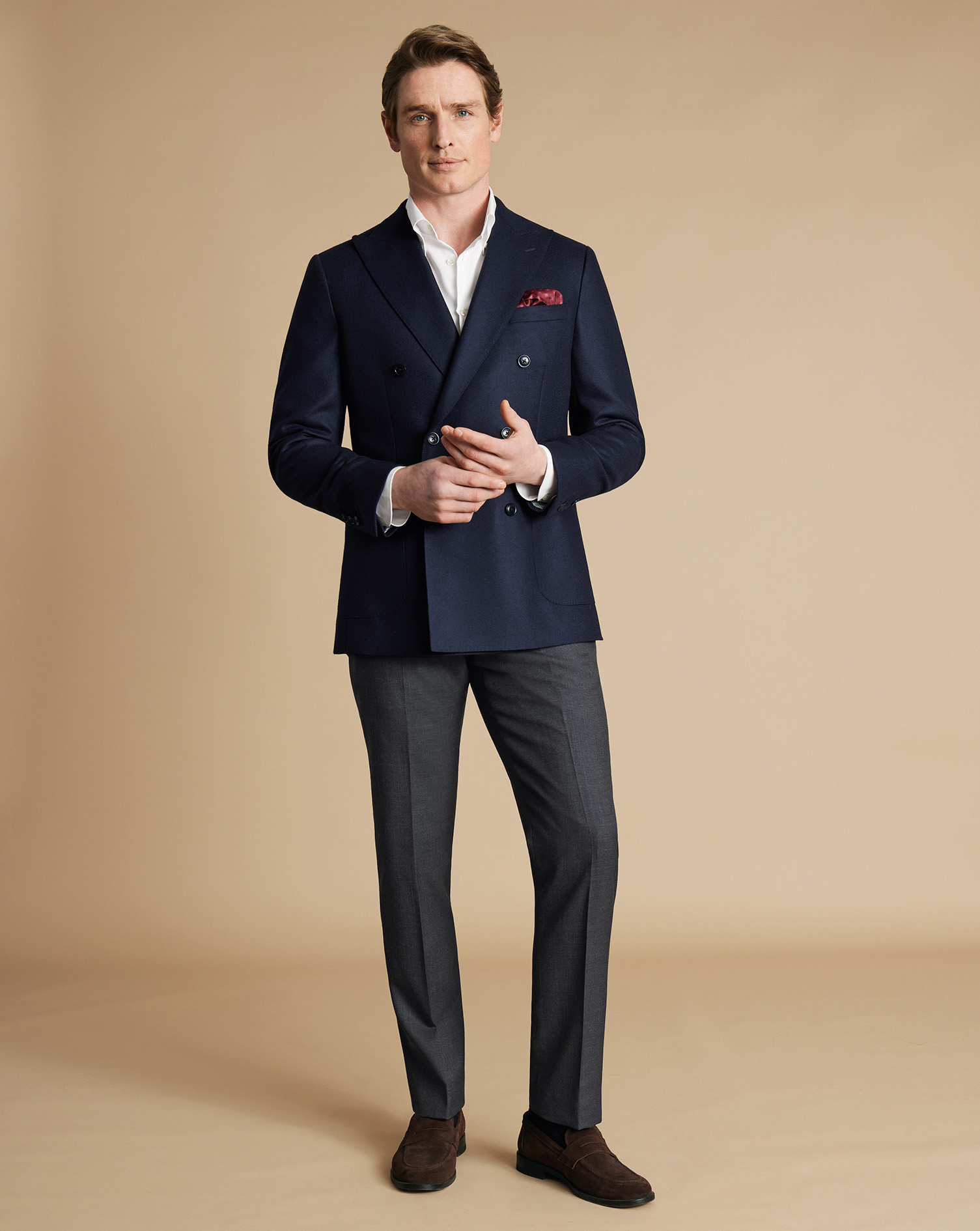 Wool Silk Double Breasted Jacket - French Navy