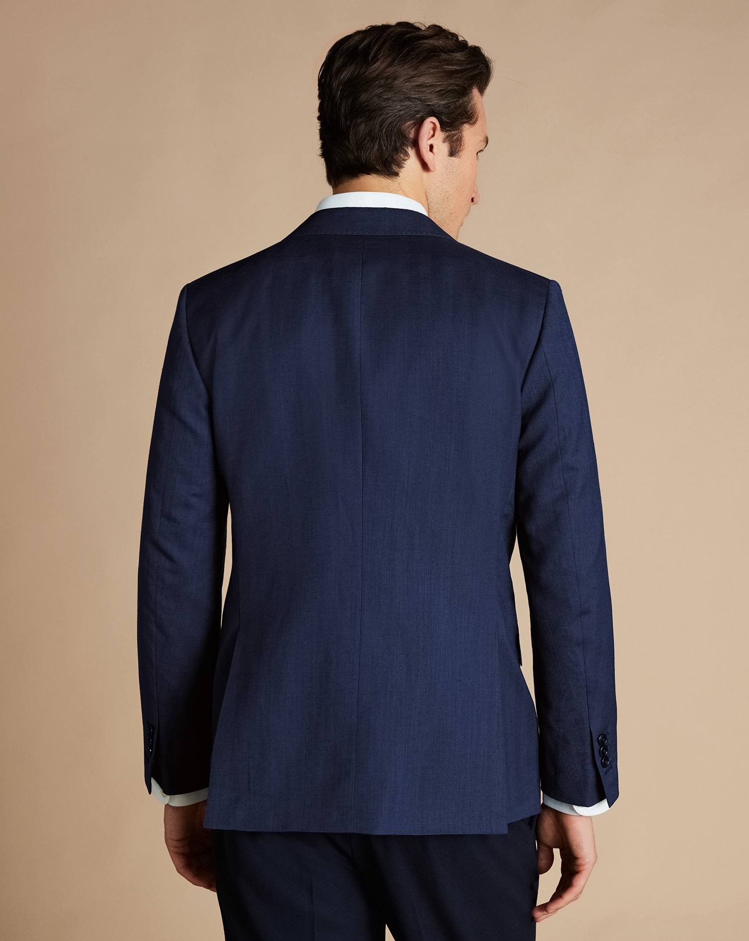 Herringbone Wool Linen Silk Jacket - Ink Blue