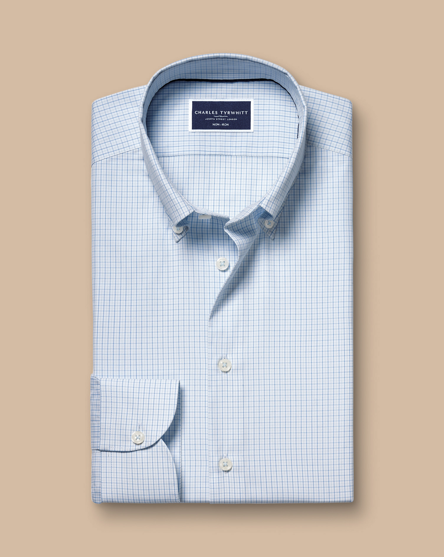 Button-Down Collar Non-Iron Oxford Fine Check Shirt - Light Blue