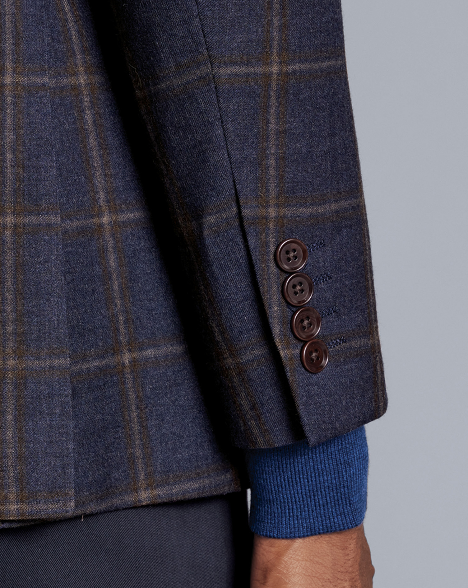 Check Windowpane Wool Texture Jacket - Steel Blue