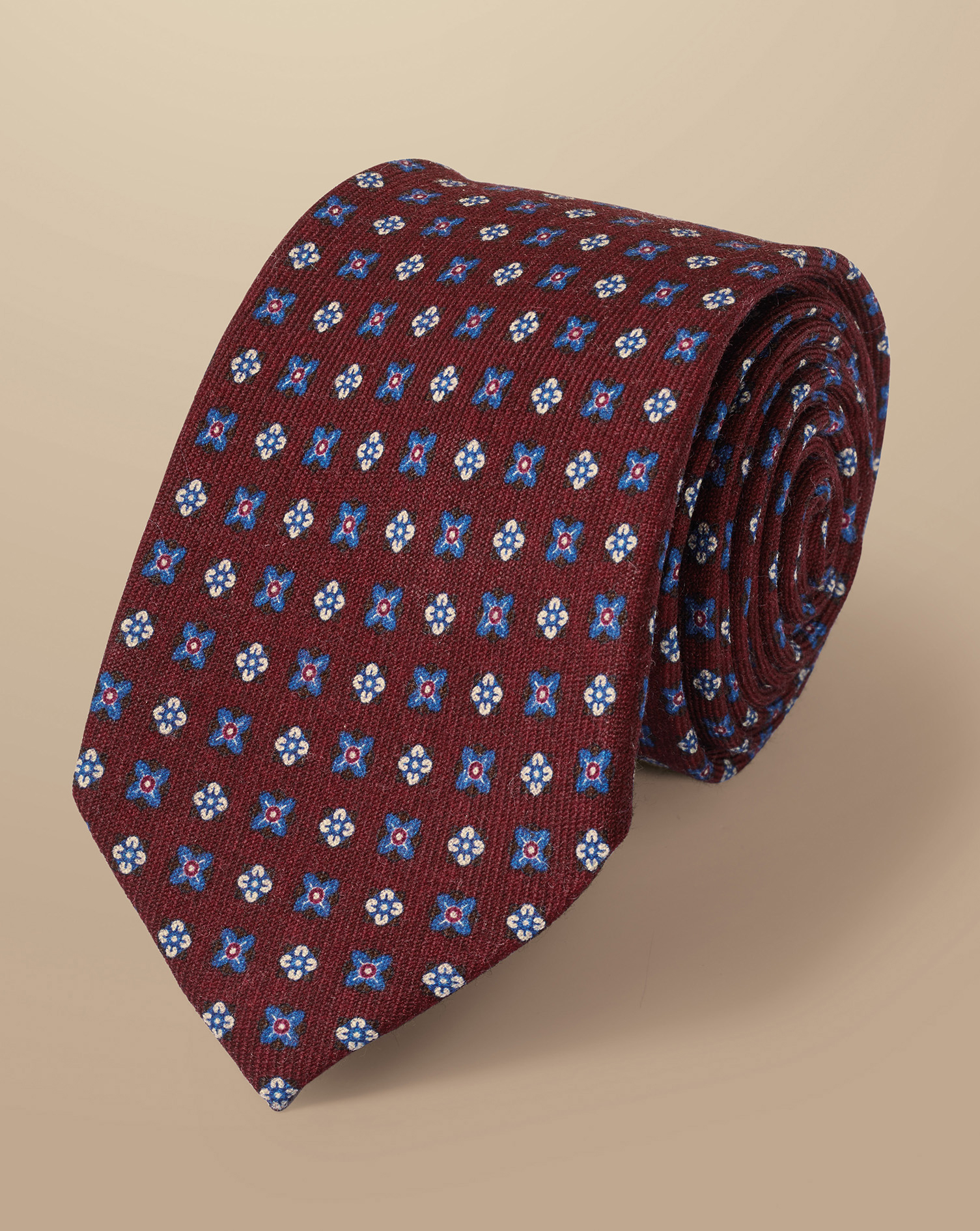 Medallion Wool Tie - Maroon Red