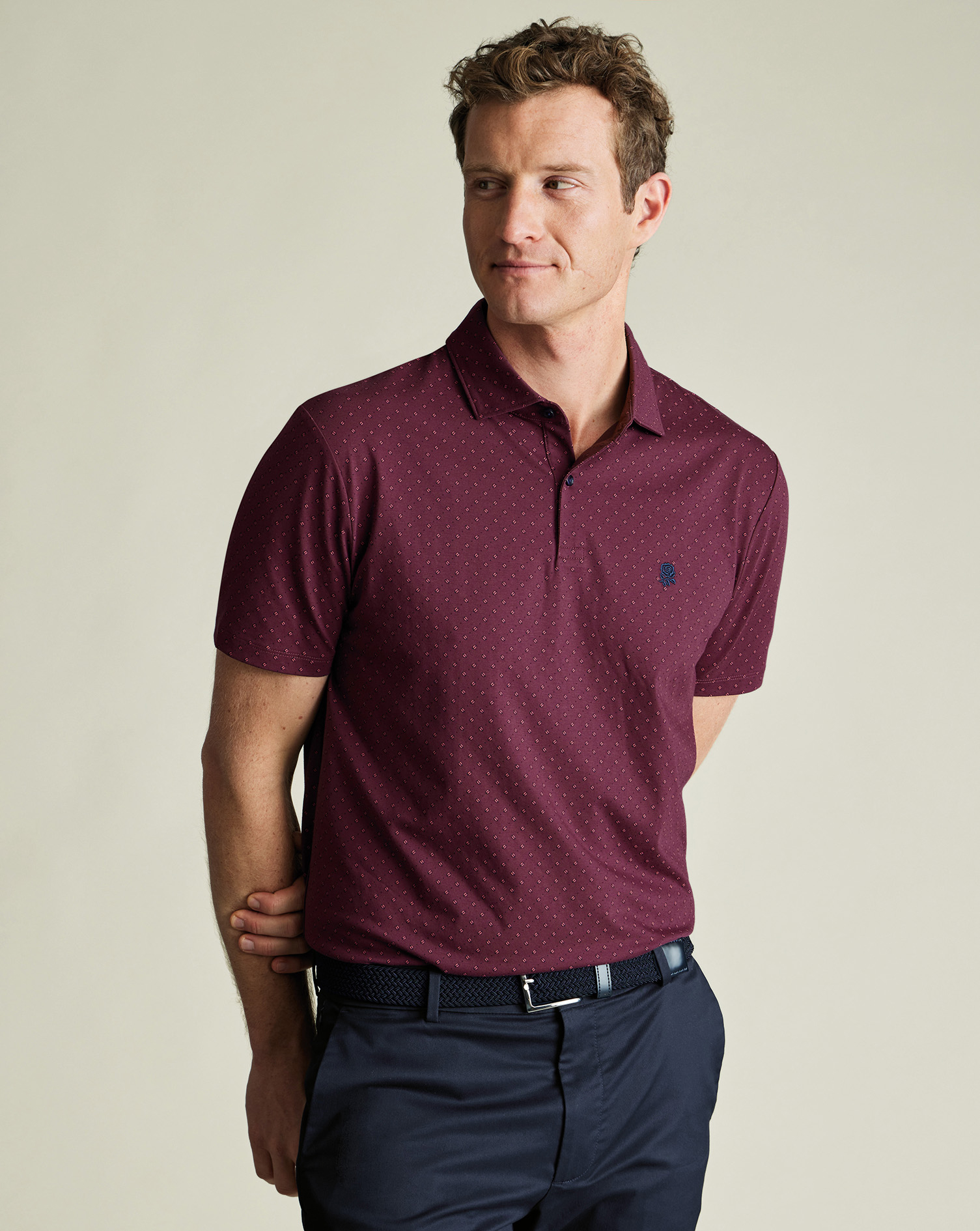 Charles Tyrwhitt England Rugby Performance Polo mit motiv - Weinrot & Marineblau