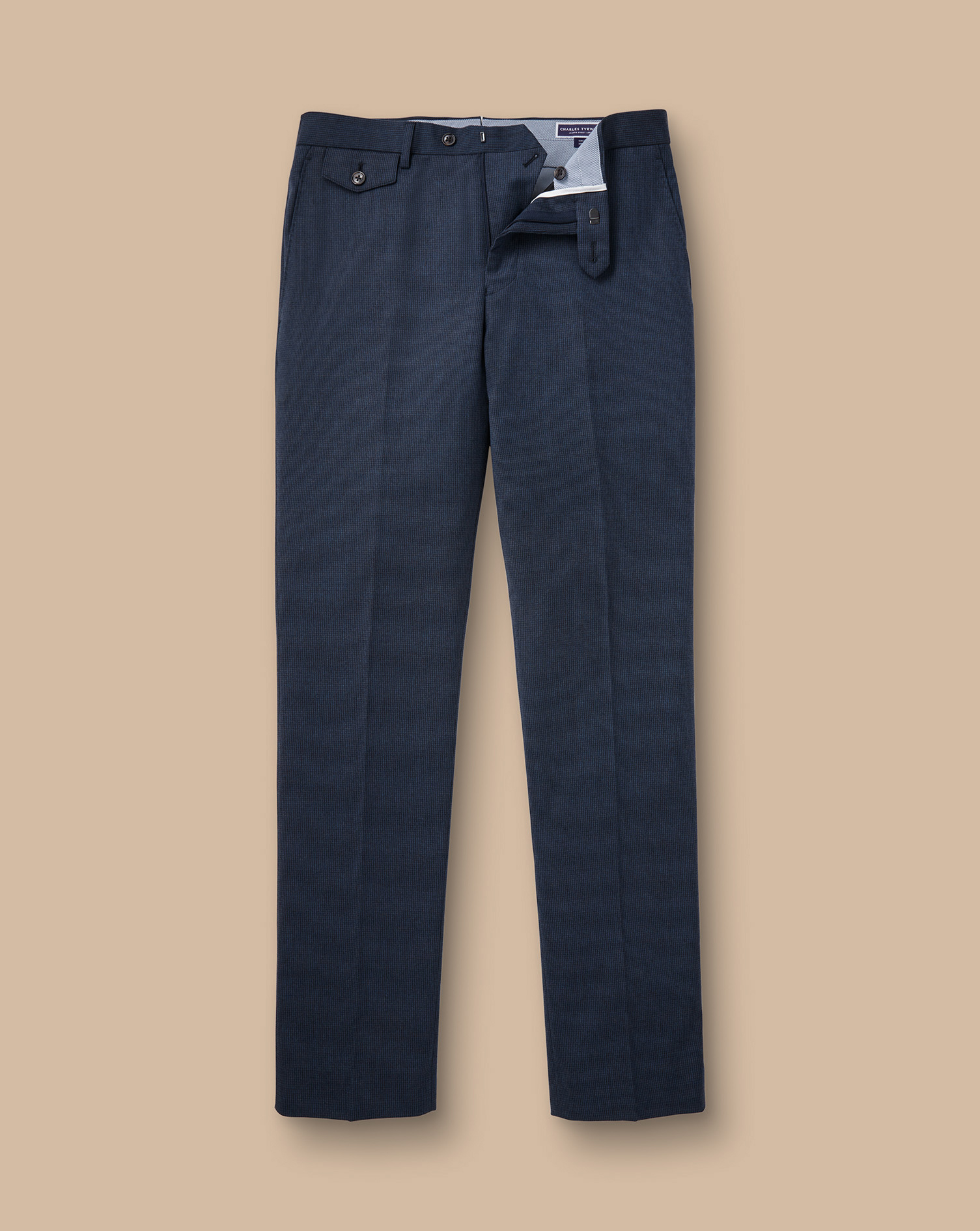 Puppytooth Wool Stretch Trousers - Steel Blue