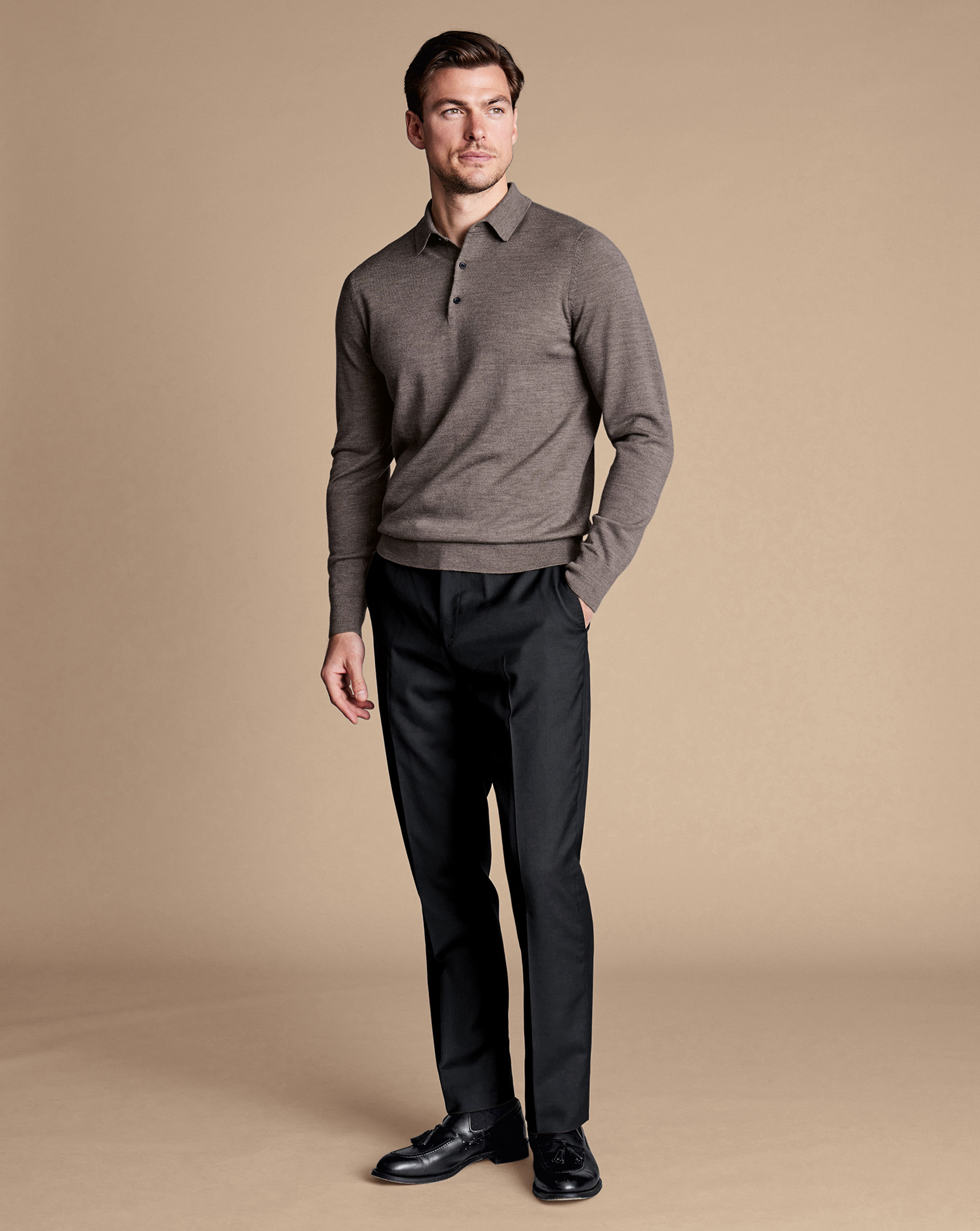 Natural Stretch Twill Suit Trousers - Black