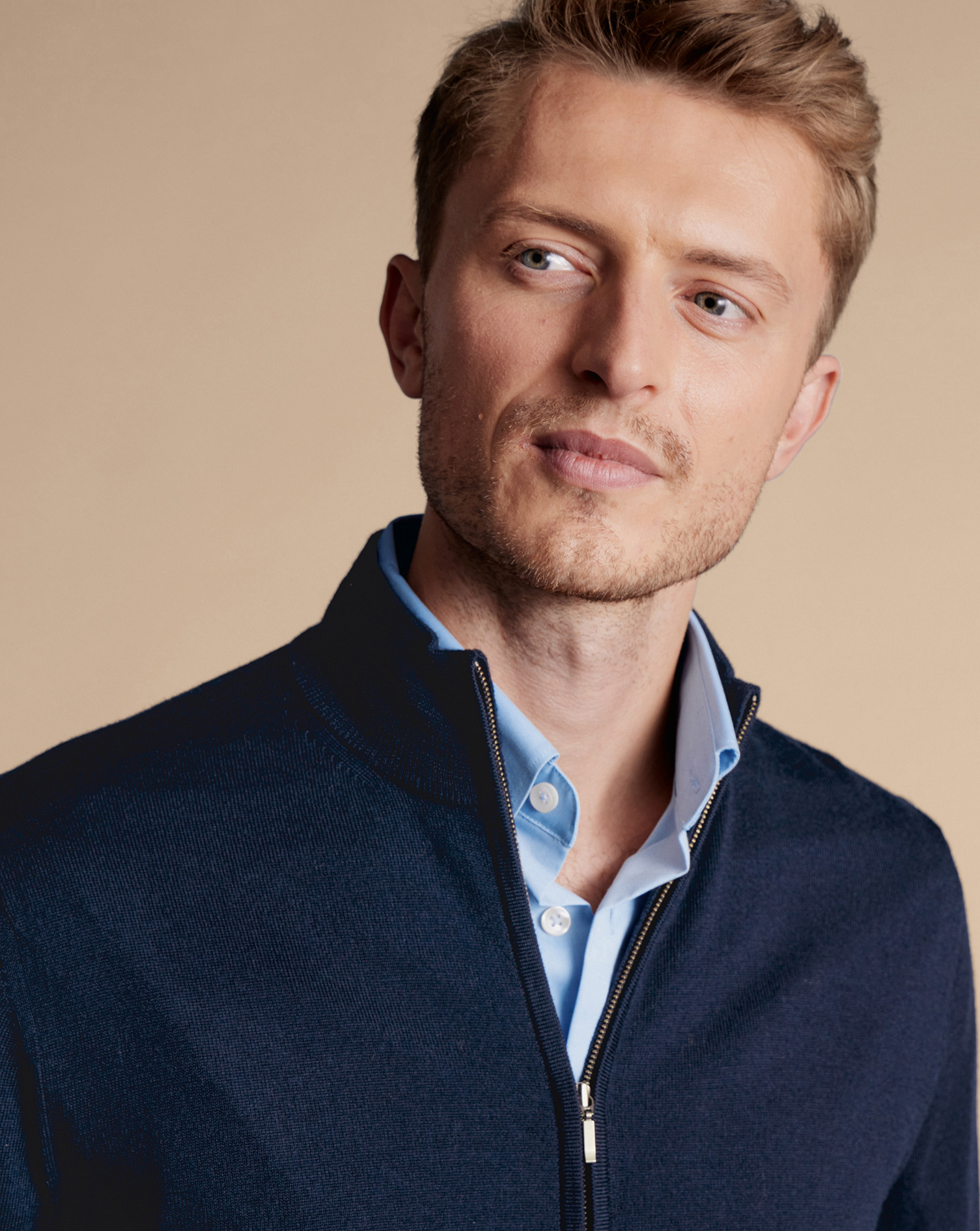 Pure Merino Full Zip-Through Cardigan - Navy