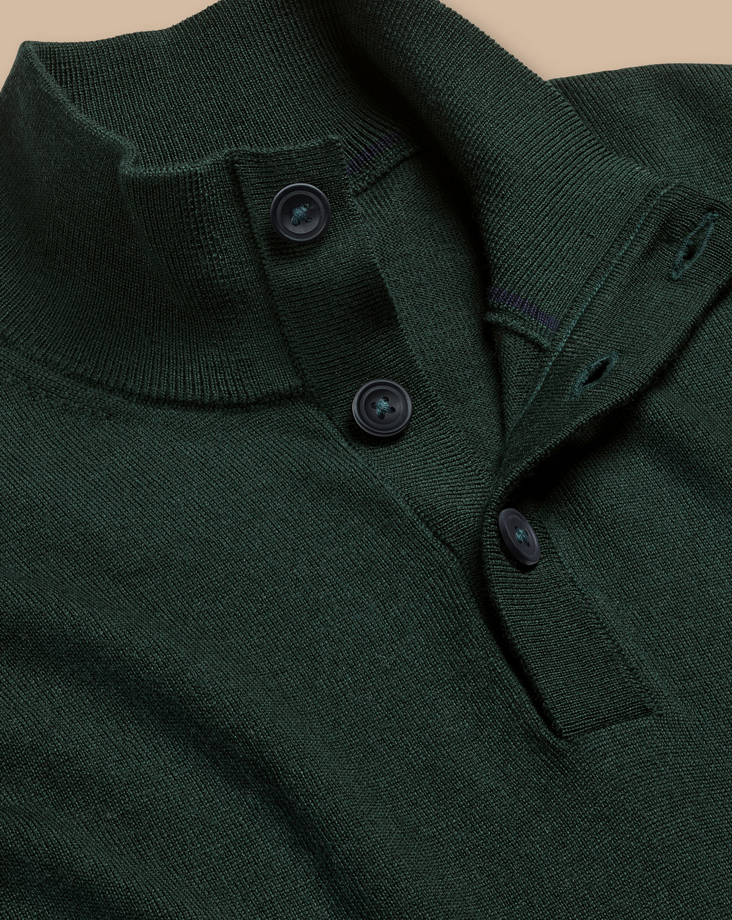 Merino Button Neck Jumper - Forest Green