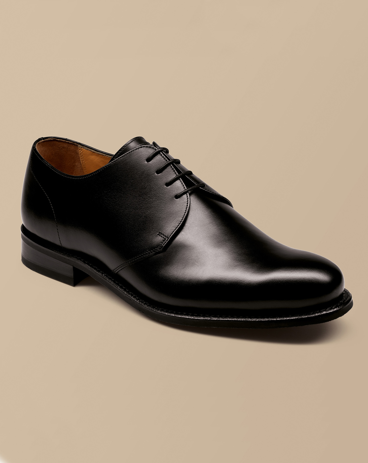 Rubber Sole Leather Derby Shoes - Black