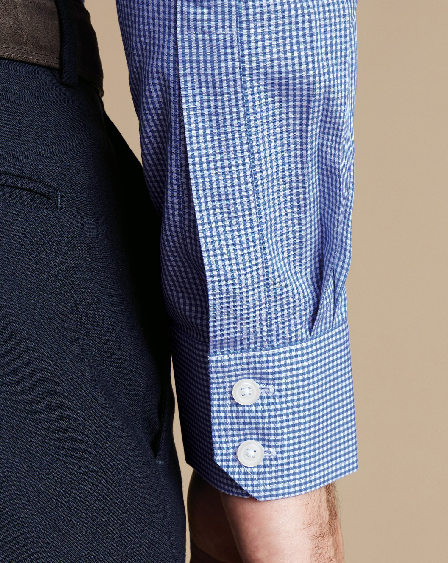 Cutaway Collar Non-Iron Poplin Mini Gingham Check Shirt - Cobalt Blue