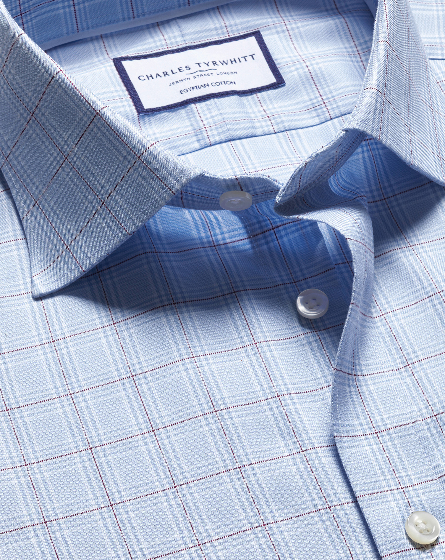 Charles Tyrwhitt Luxuriöses Prince of Wales Karohemd - himmelblau Knopfmanschette