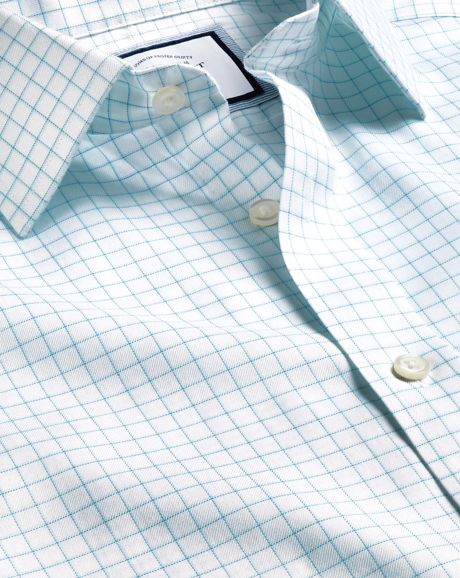 Non-Iron Twill Fine Shadow Check Shirt - Aqua Green