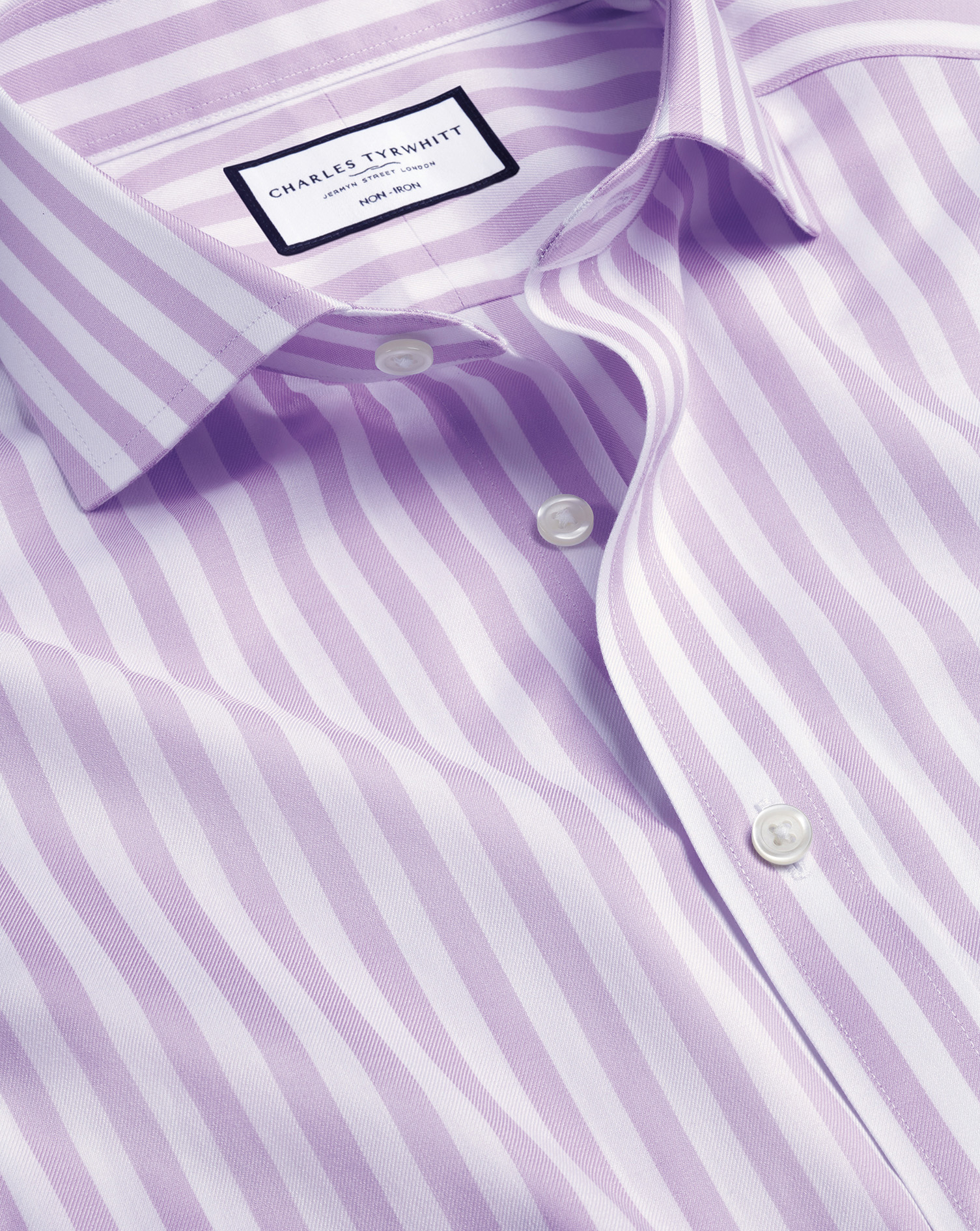 Cutaway Collar Non-Iron Twill Wide Stripe Shirt - Lilac Purple