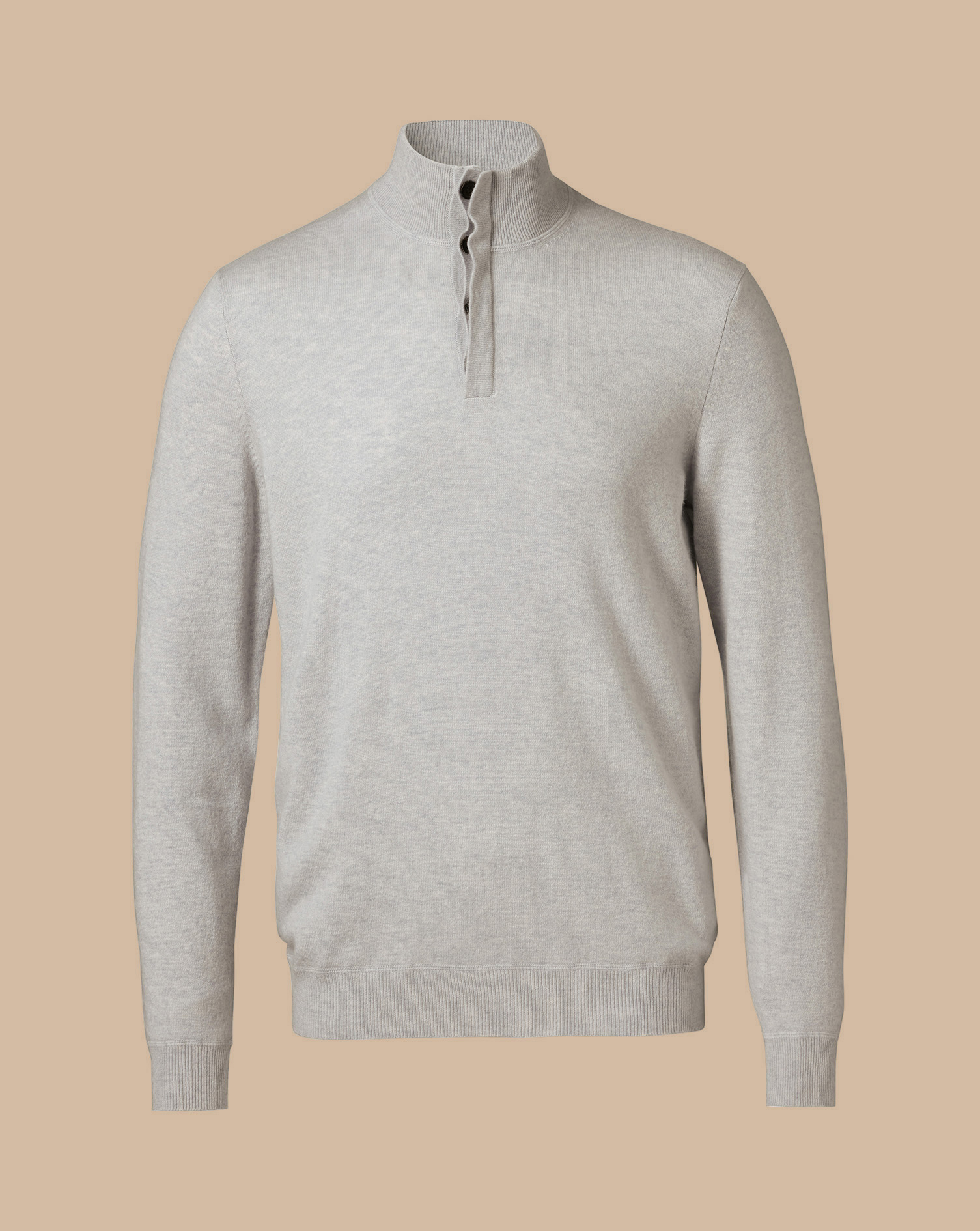 Merino Cashmere Button Neck Jumper - Silver