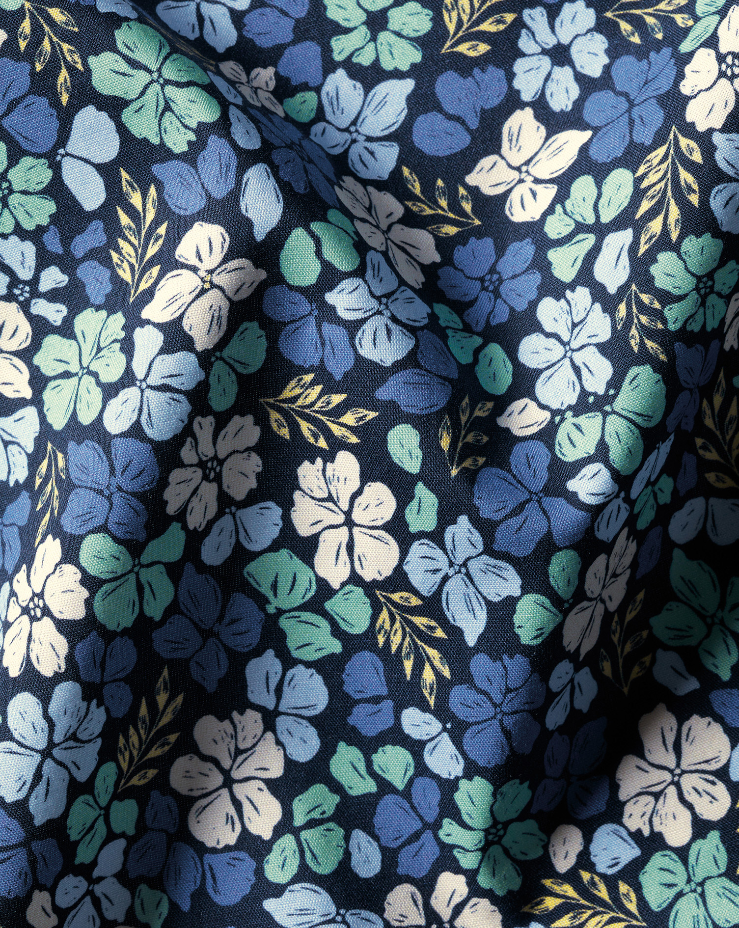 Non-Iron Floral Print Short Sleeve Shirt - Mid Blue