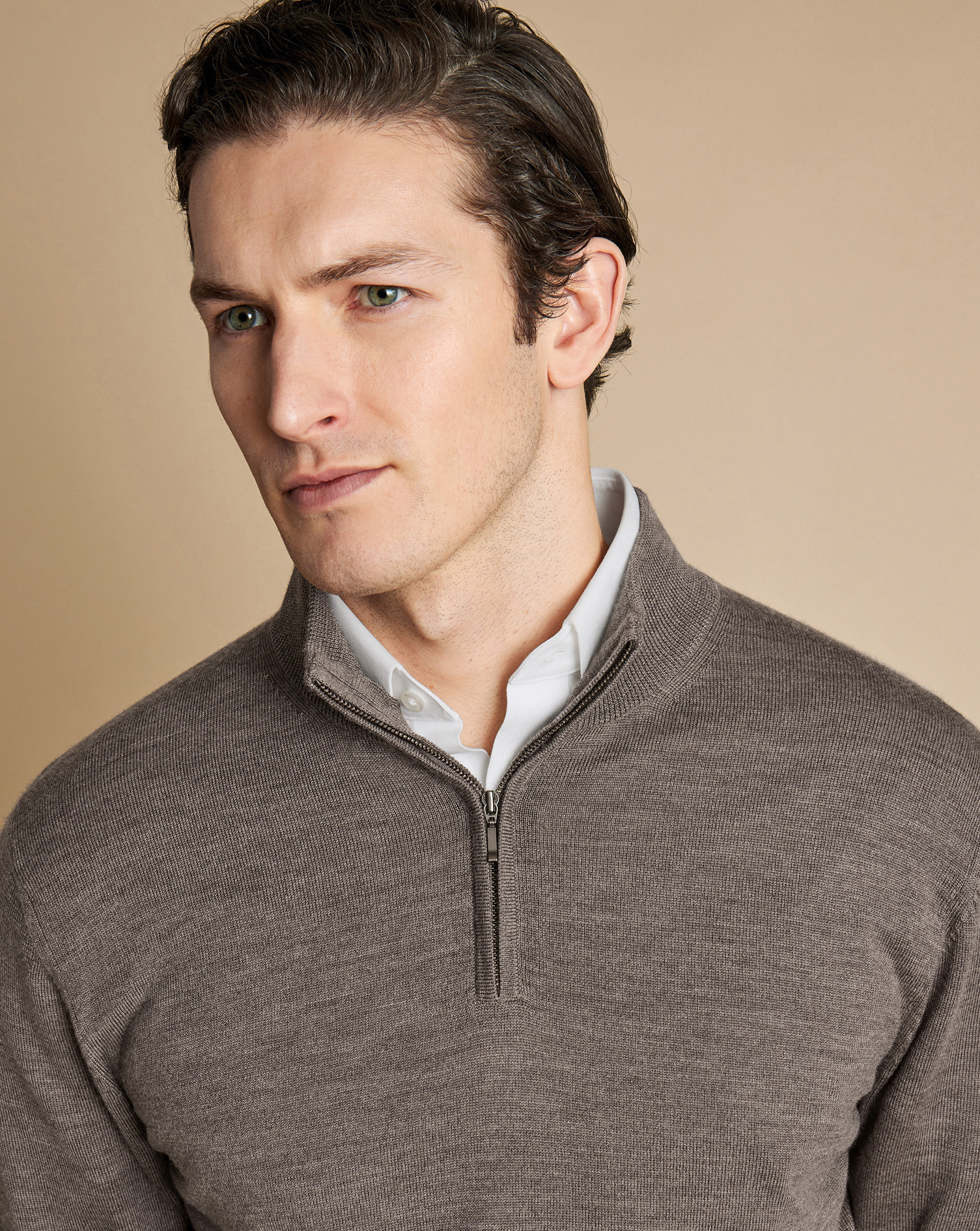 Merino Zip Neck Jumper - Mocha