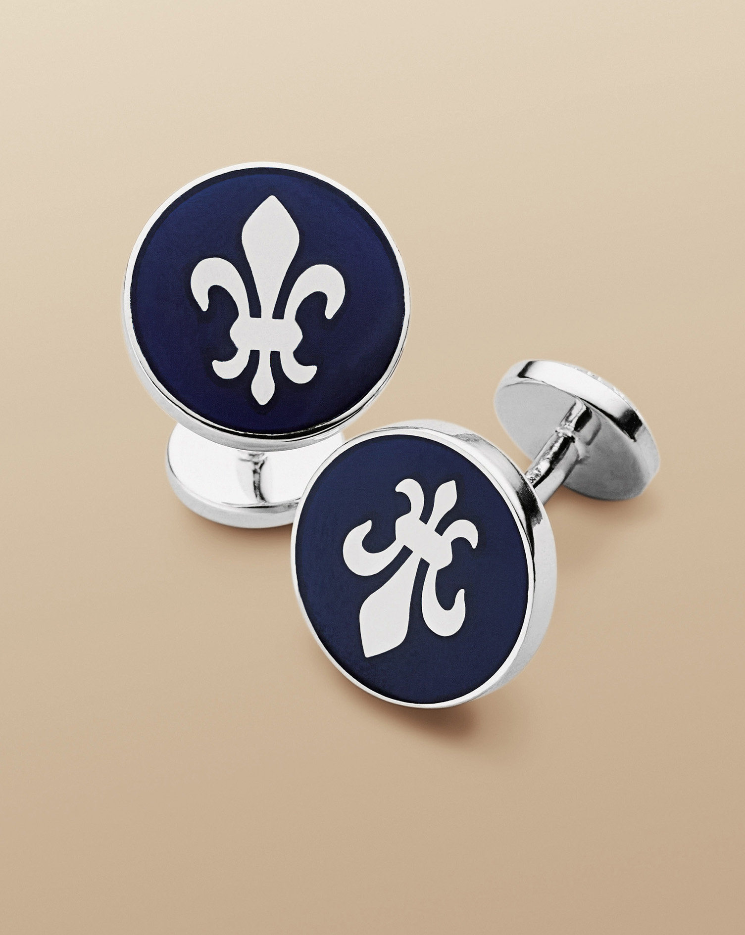 Enamel Fleur-de-Lys Round Cufflinks - Navy