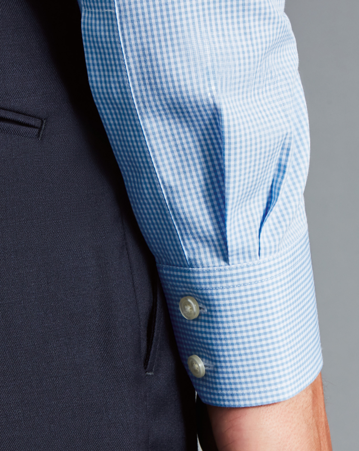 Cutaway Collar Non-Iron Mini Gingham Check Shirt - Cornflower Blue