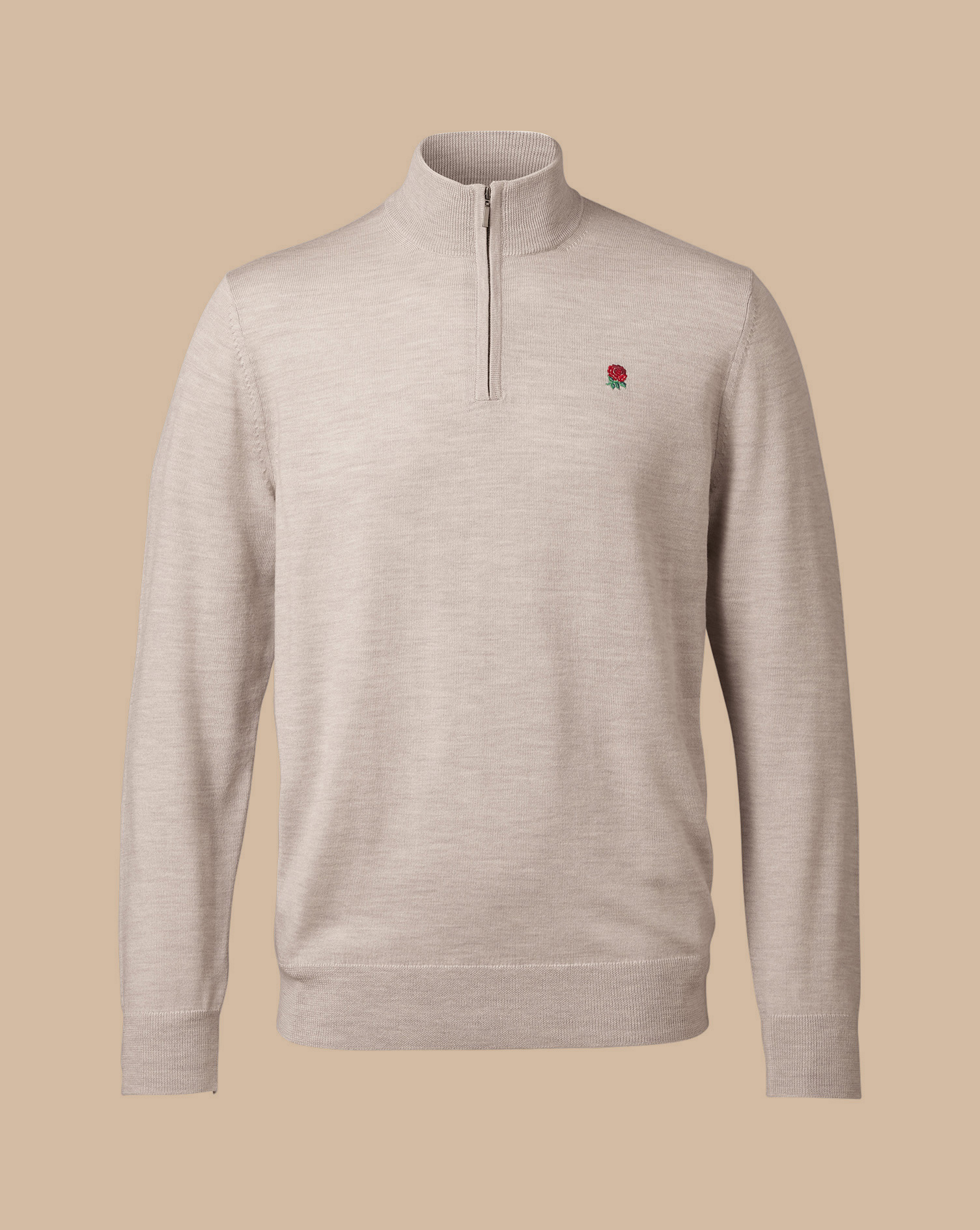 England Rugby Merino Zip Neck Jumper - Limestone