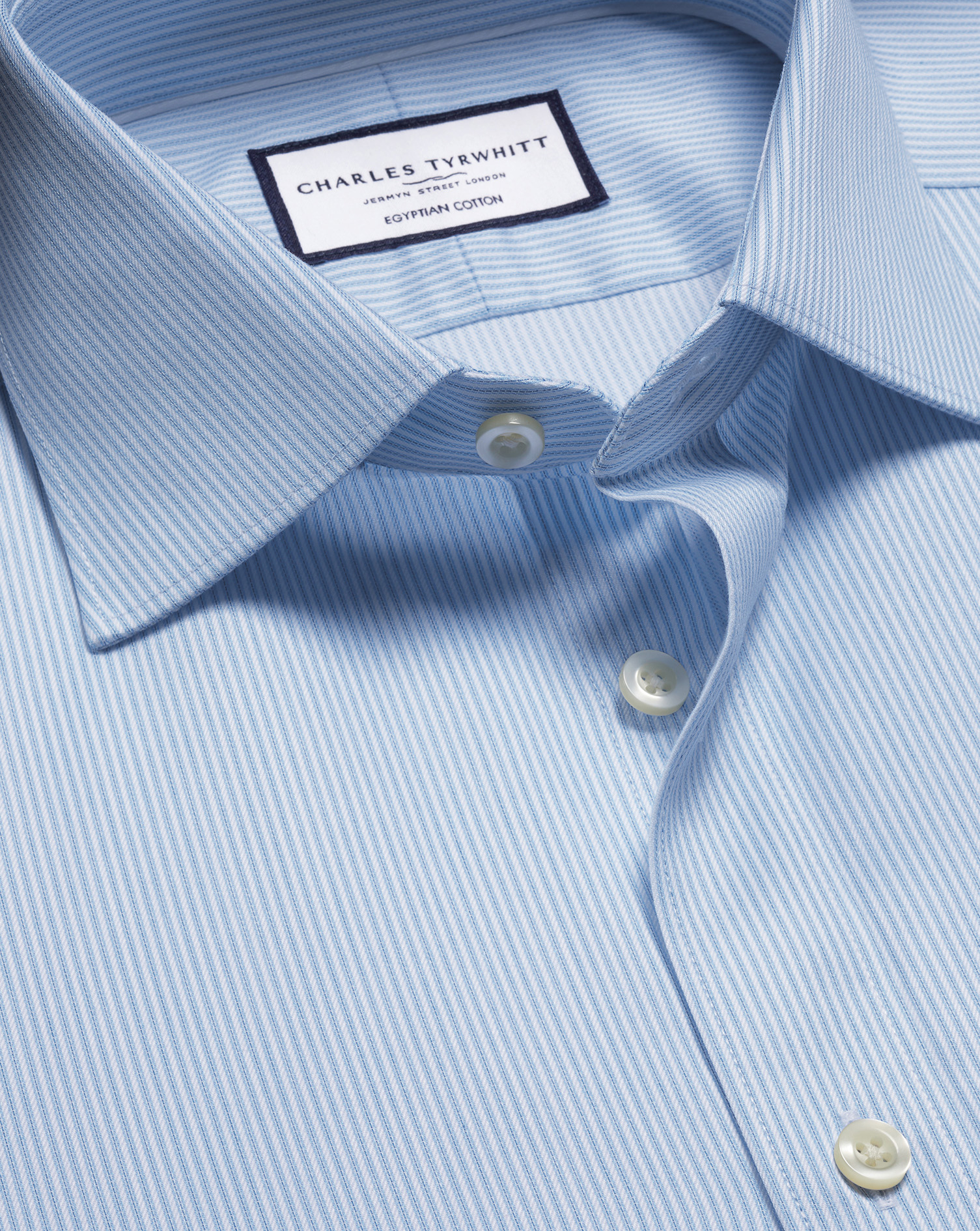 Charles Tyrwhitt Luxushemd mit Streifen - Kornblumenblau Knopfmanschette