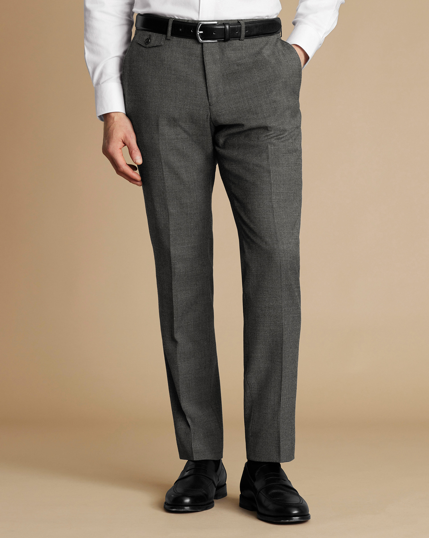 Puppytooth Wool Stretch Trousers - Slate Grey