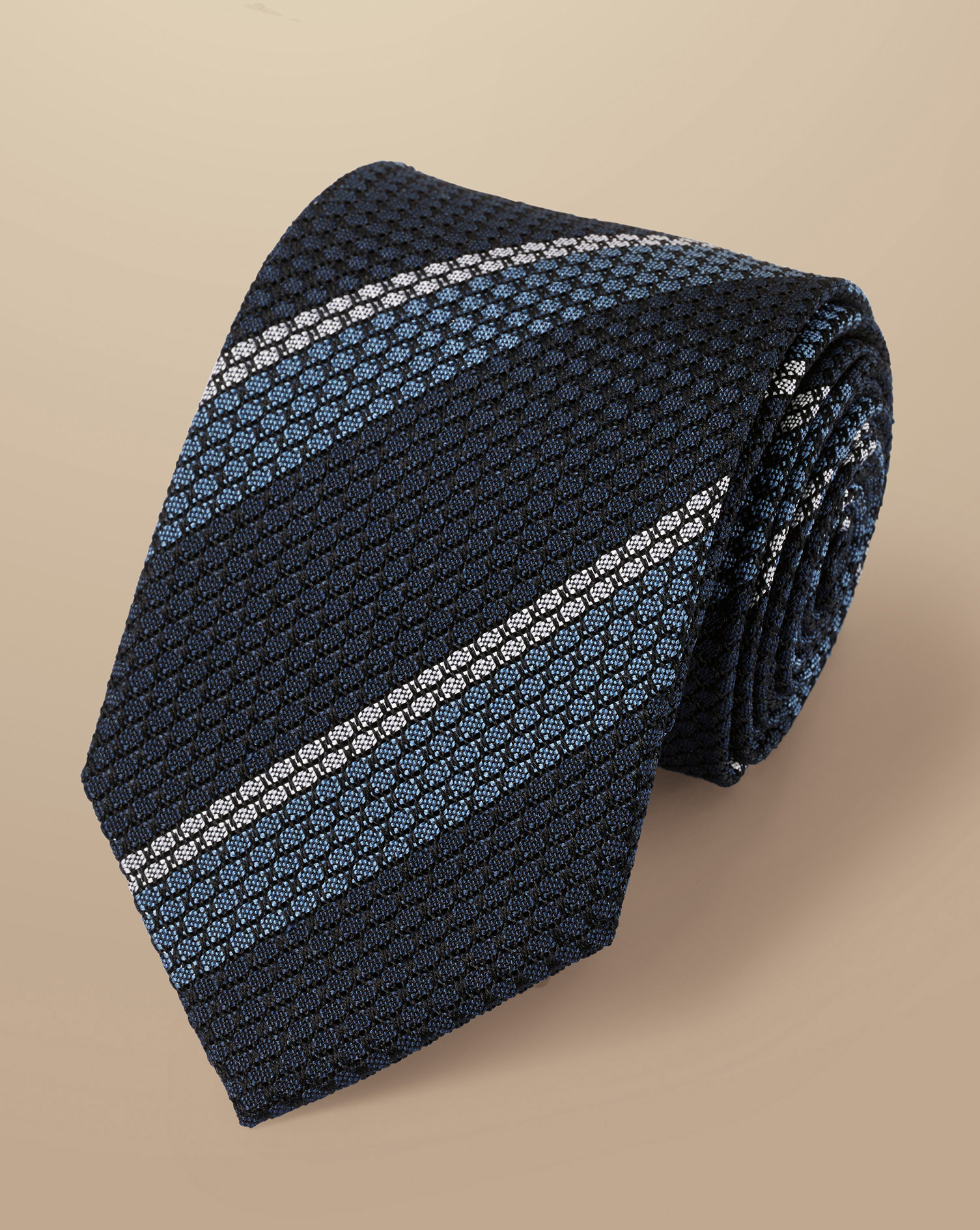 Silk Grenadine Stripe Tie - Navy & Blue